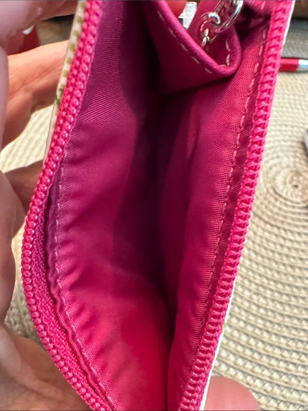 Coach Pink Plaid Zip Card Case Keyring
